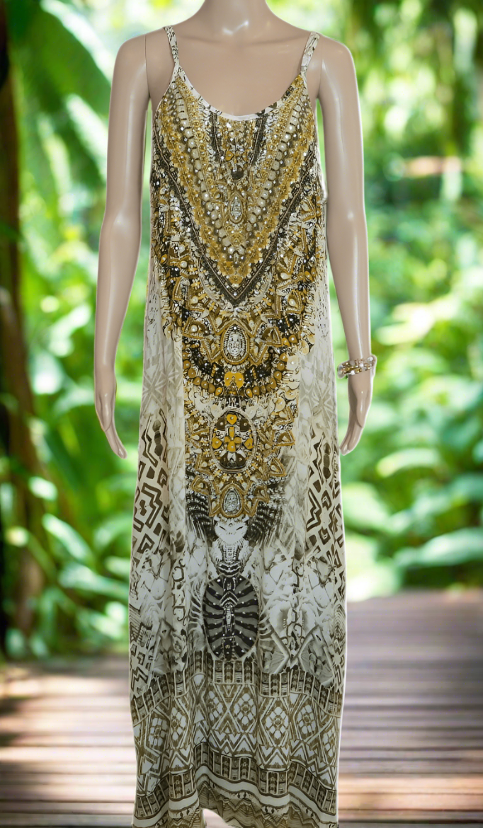 Long Silk Embellished Maxi Dress - Mughal by Fashion Spectrum - Kaftans that Bling