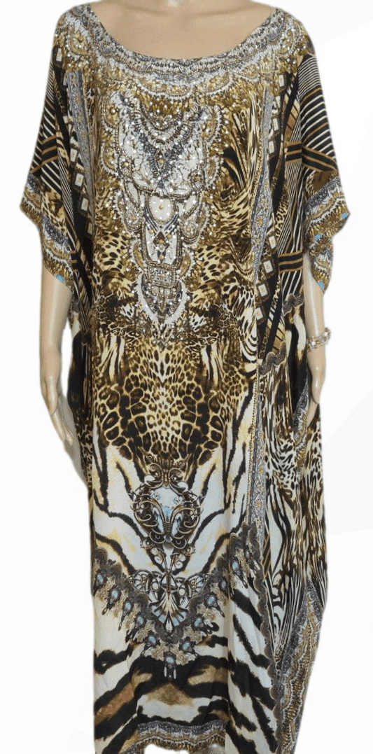 Cheetah Long Silk Box Embellished Kaftan by Fashion Spectrum - Kaftans that Bling