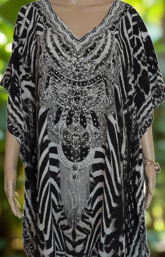 Nassai short silk embellished Kaftan - by Fashion Spectrum - Kaftans that Bling