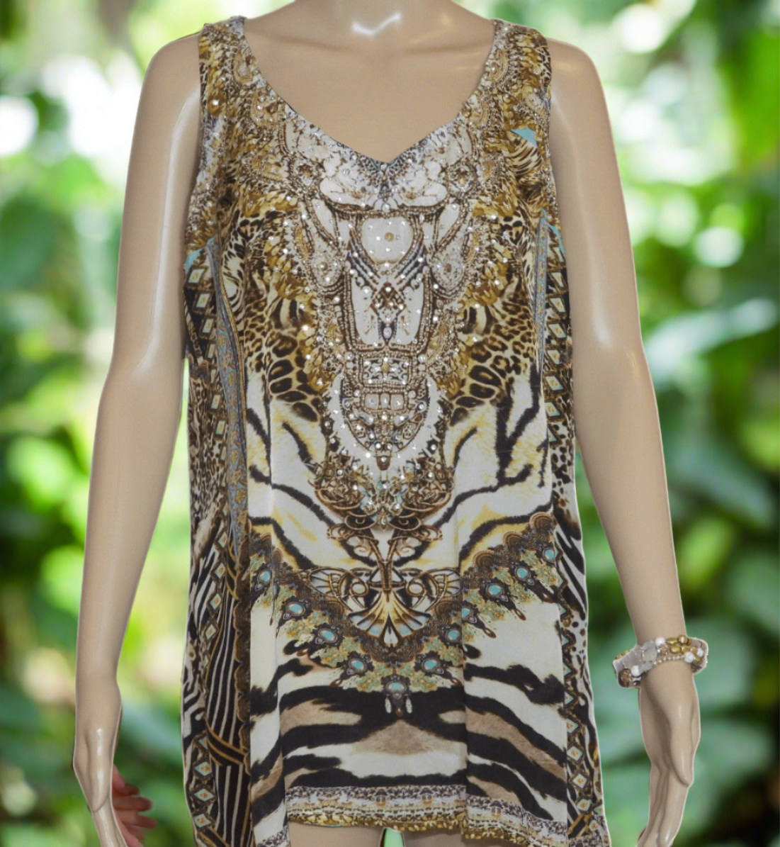 Cheetah silk Embellished Tank Top by Fashion spectrum - Kaftans that Bling