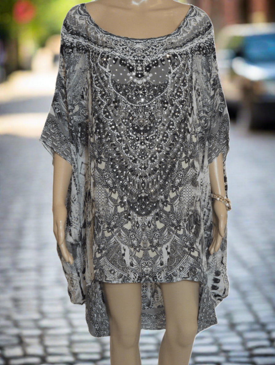 Zahara Batwing Silk Embellished Hi-low Kaftan/Top by Fashion Spectrum - Kaftans that Bling