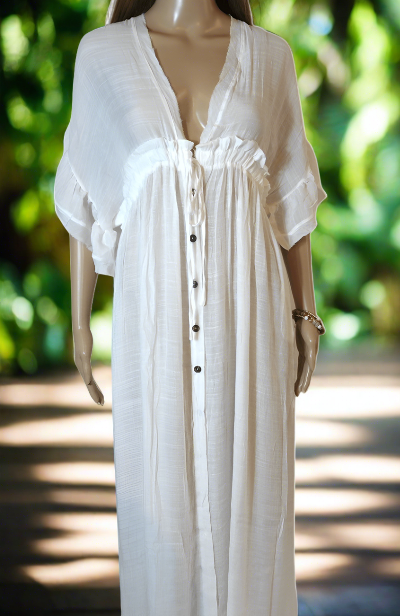 White Cotton Summer Maxi Dress - Kaftans that Bling