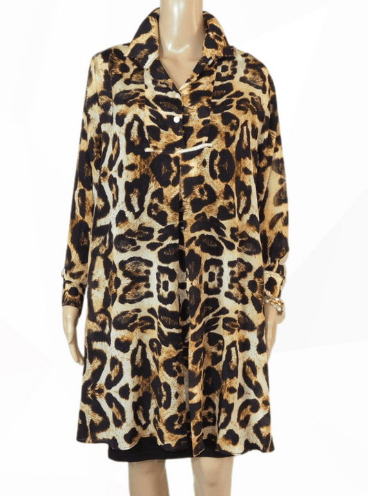 Leopard Silk Swing Shirt - by Fashion Spectrum - Kaftans that Bling
