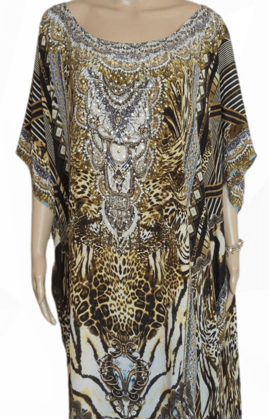 Cheetah Long Silk Box Embellished Kaftan by Fashion Spectrum - Kaftans that Bling