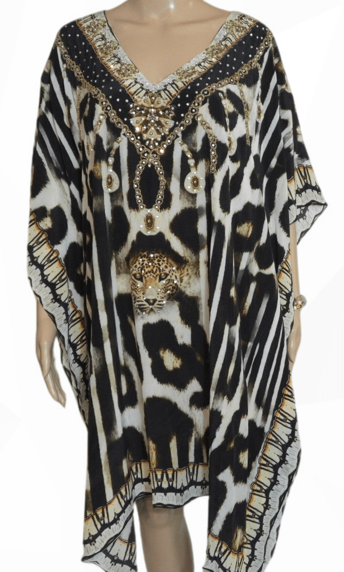 Jaguar short silk embellished Kaftan - by Fashion Spectrum - Kaftans that Bling