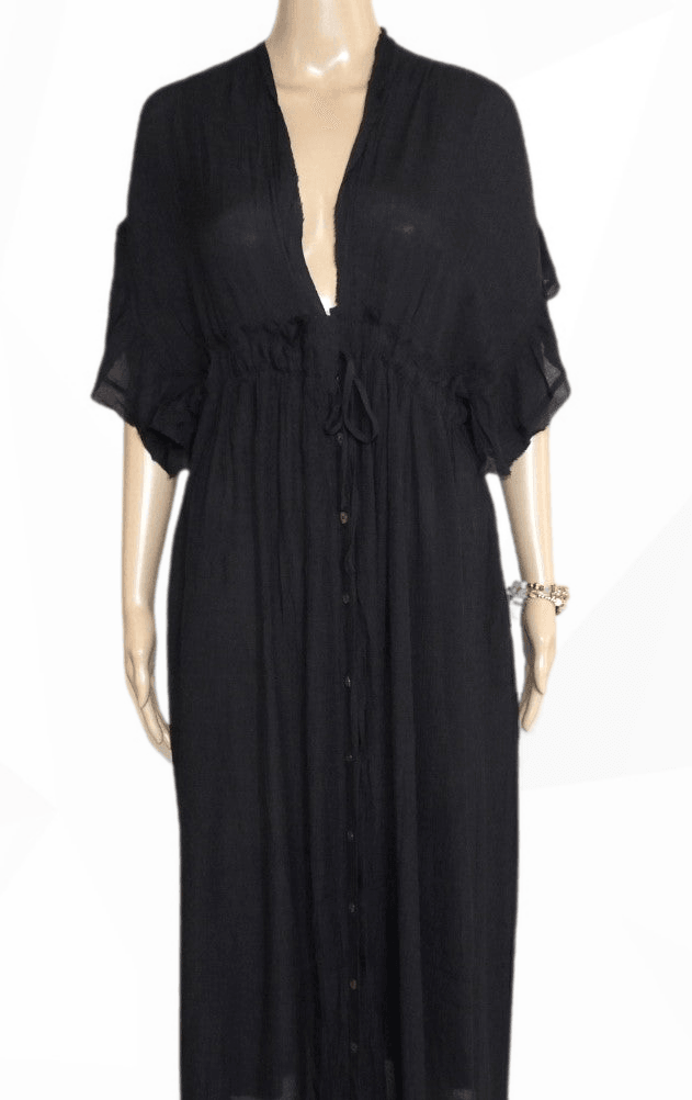 Black Cotton Summer Maxi Dress - Kaftans that Bling