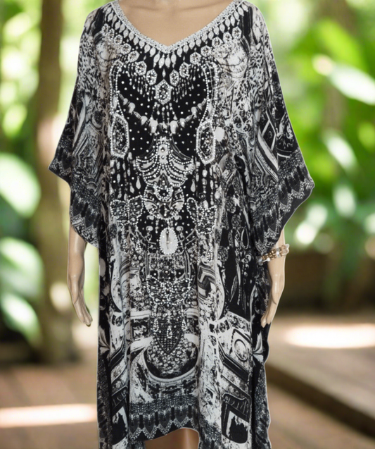 Midnight short silk embellished Kaftan - by Fashion Spectrum - Kaftans that Bling
