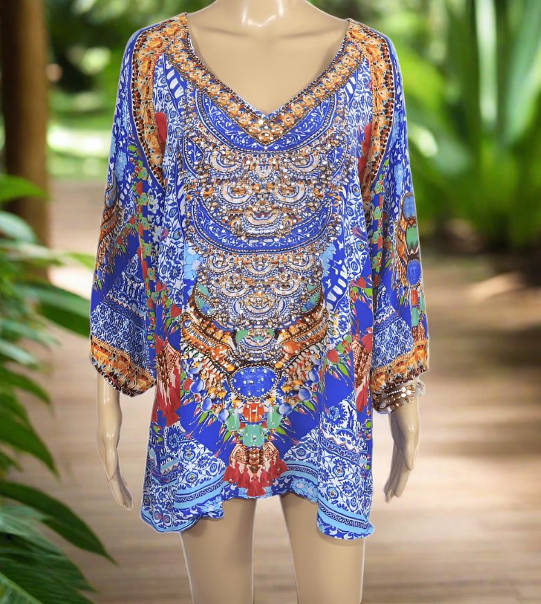 Silk Embellished Gypsy Top -Paradise-Fashion Spectrum - Kaftans that Bling