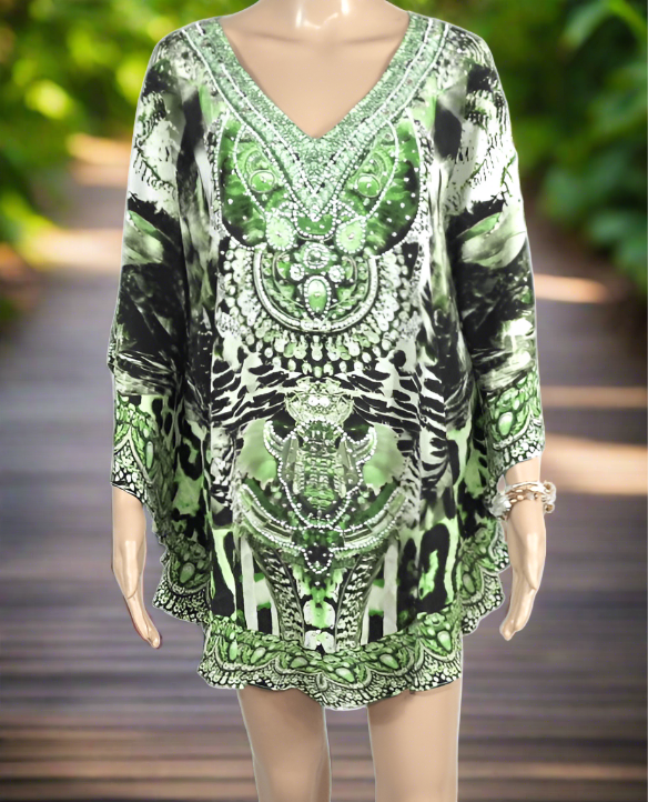 Silk Embellished Butterfly Top - Garbo Green-Fashion Spectrum - Kaftans that Bling
