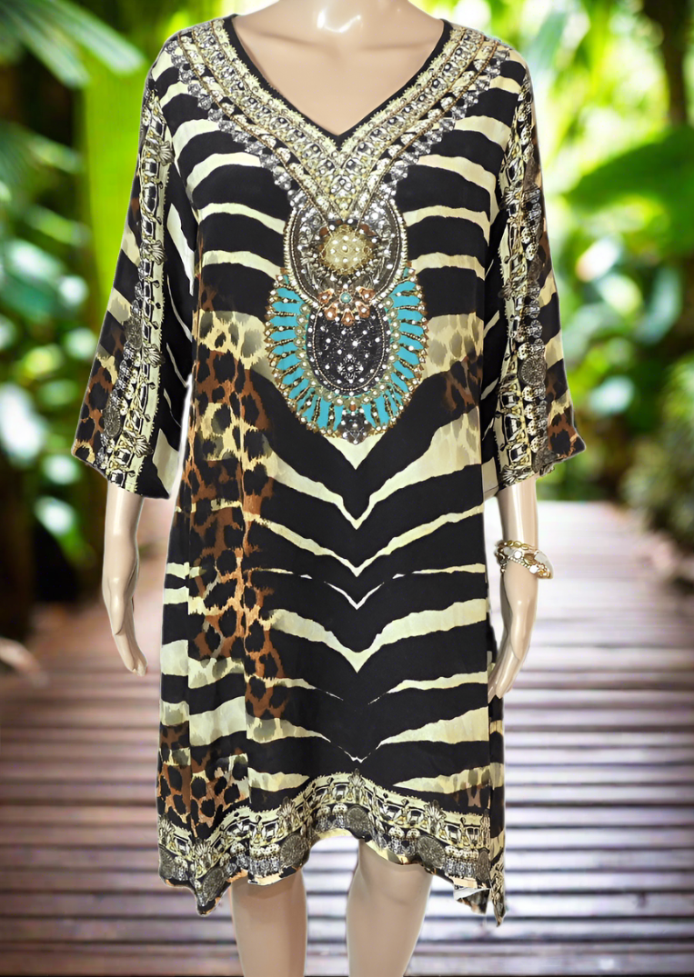 Zambassi Silk Hand beaded Tunic Dress by Fashion Spectrum - Kaftans that Bling
