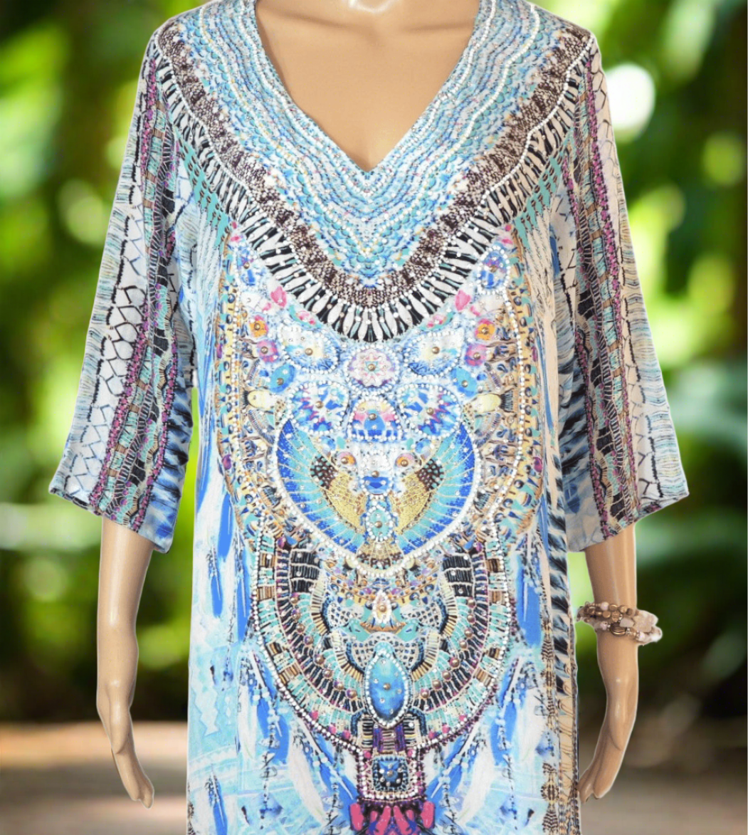 Cleopatra Silk Hand beaded Tunic Dress by Fashion Spectrum - Kaftans that Bling