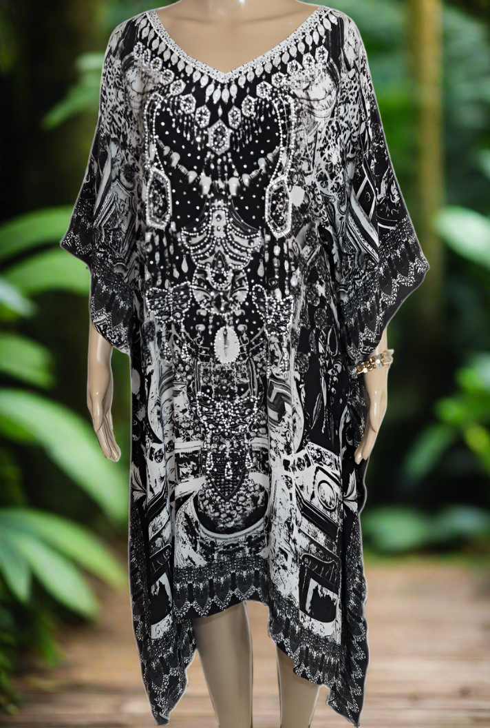 Midnight short silk embellished Kaftan - by Fashion Spectrum - Kaftans that Bling