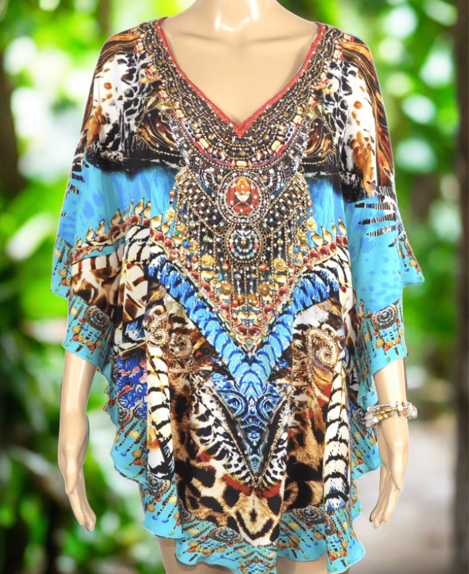 Silk Embellished Butterfly Top - Blanco-Fashion Spectrum - Kaftans that Bling