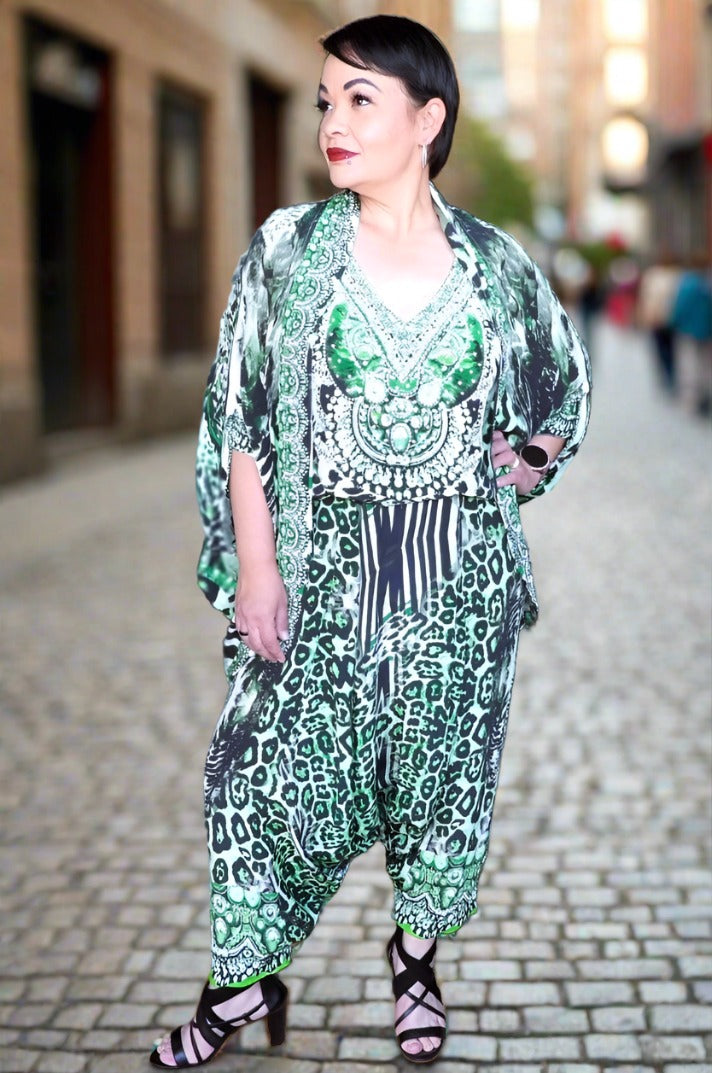 Silk harem pants - Garbo-Green by Fashion Spectrum - Kaftans that Bling