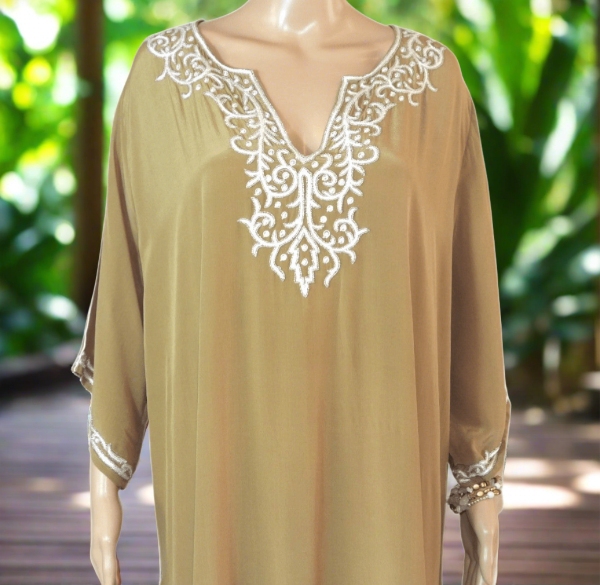 Olive Short Silk Kaftan Dress - by Fashion Spectrum - Kaftans that Bling