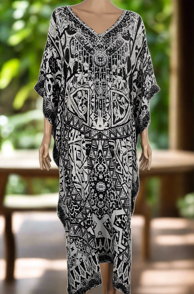 Flora Long Silk Embellished Kaftan by Fashion Spectrum - Kaftans that Bling
