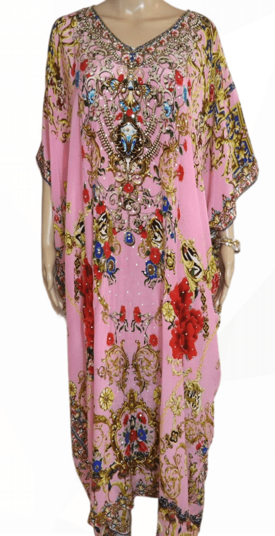 Exotica (Pink) Long Silk Embellished Box kaftan - Kaftans that Bling