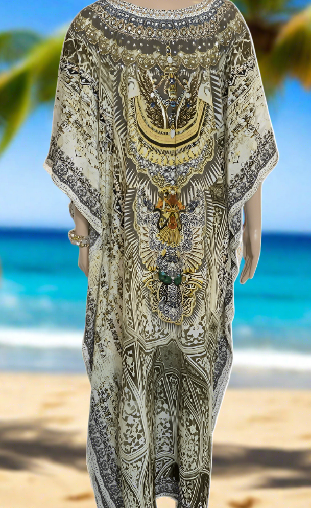 Bohemian Long Silk Embellished Kaftan - Fashion Spectrum - Kaftans that Bling