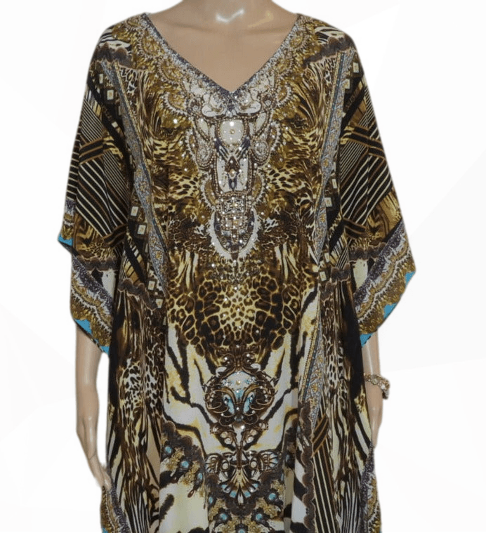 Cheetah short silk embellished Kaftan - by Fashion Spectrum - Kaftans that Bling