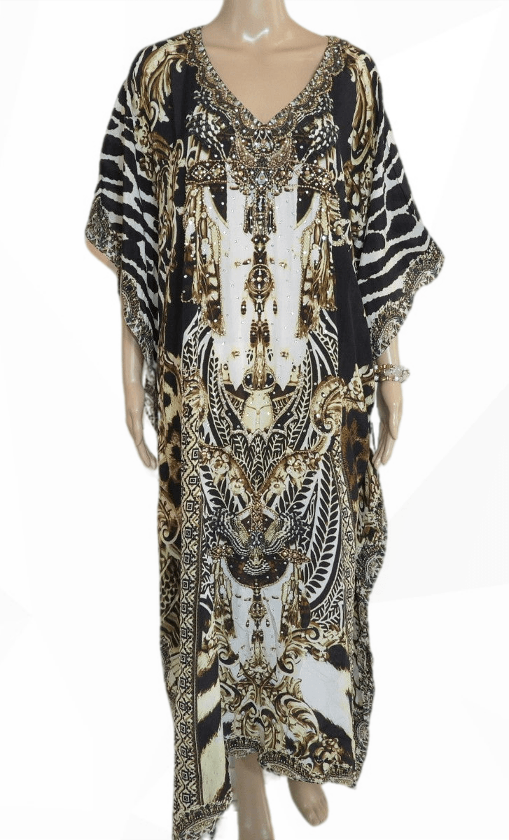 Cougar Long Silk Embellished Kaftan by Fashion Spectrum - Kaftans that Bling
