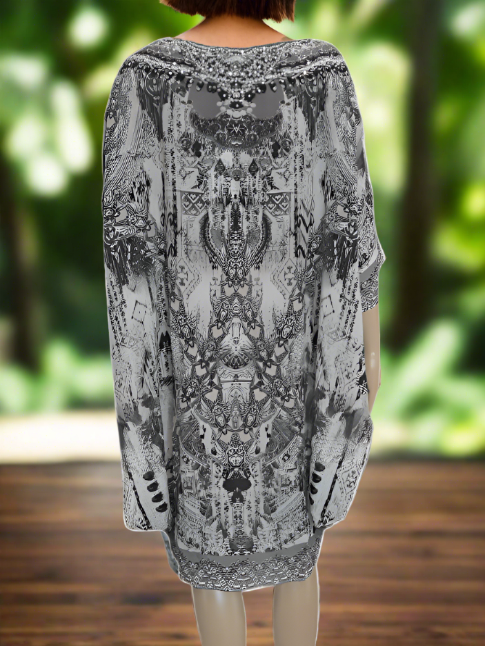 Zahara Batwing Silk Embellished Hi-low Kaftan/Top by Fashion Spectrum - Kaftans that Bling