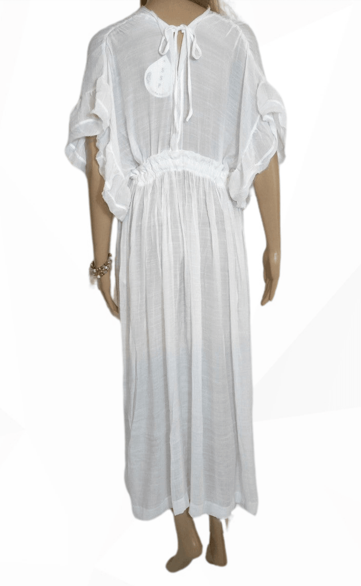 White Cotton Summer Maxi Dress - Kaftans that Bling