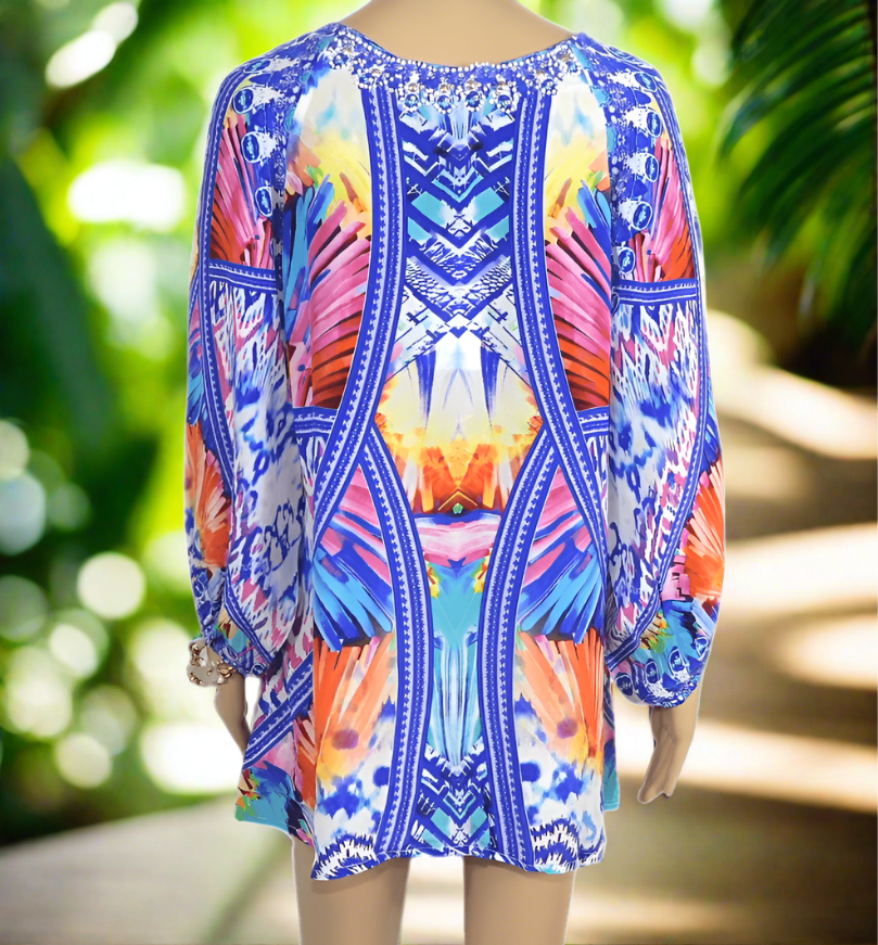 Silk Embellished Gypsy Top - Butterfly Blue-Fashion Spectrum - Kaftans that Bling