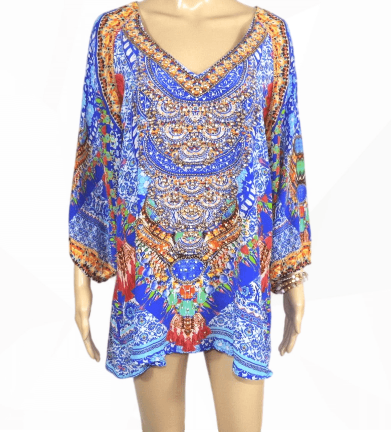 Silk Embellished Gypsy Top -Paradise-Fashion Spectrum - Kaftans that Bling