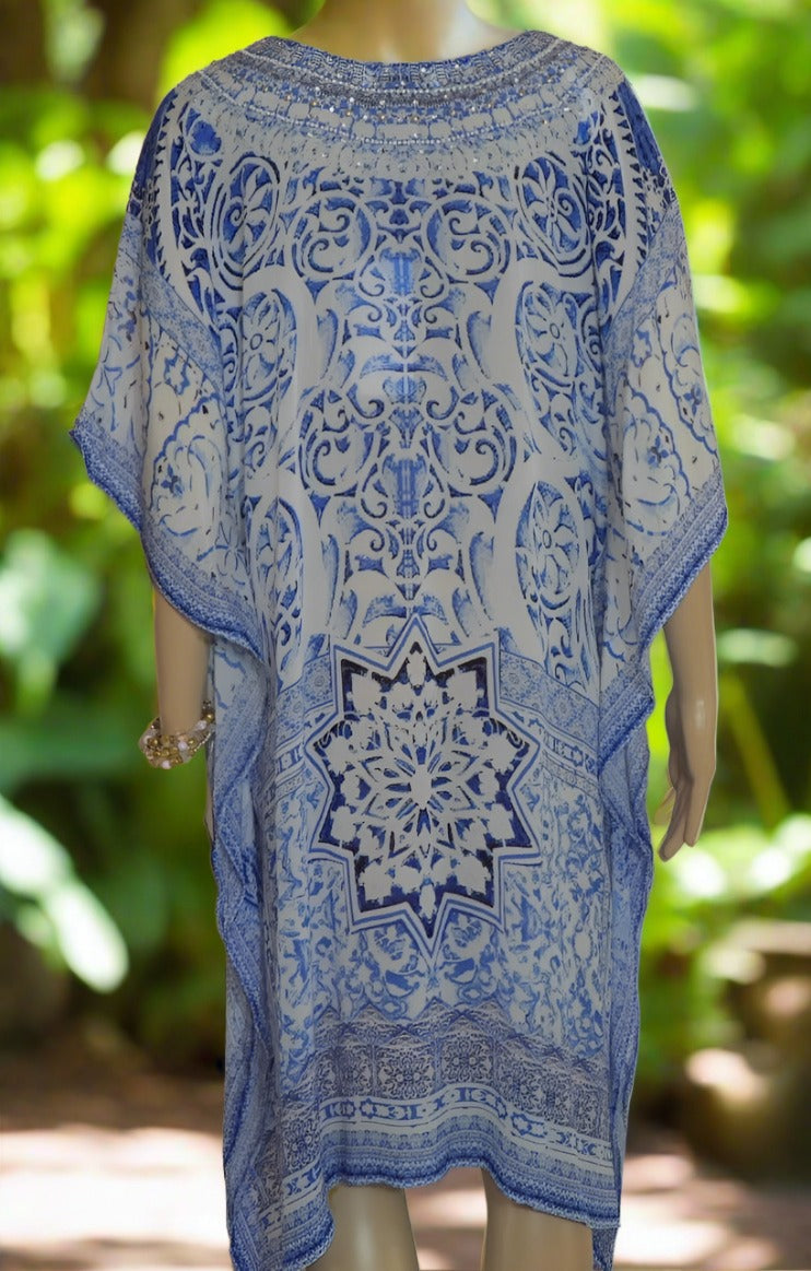 garden short silk embellished Kaftan - by Fashion Spectrum - Kaftans that Bling