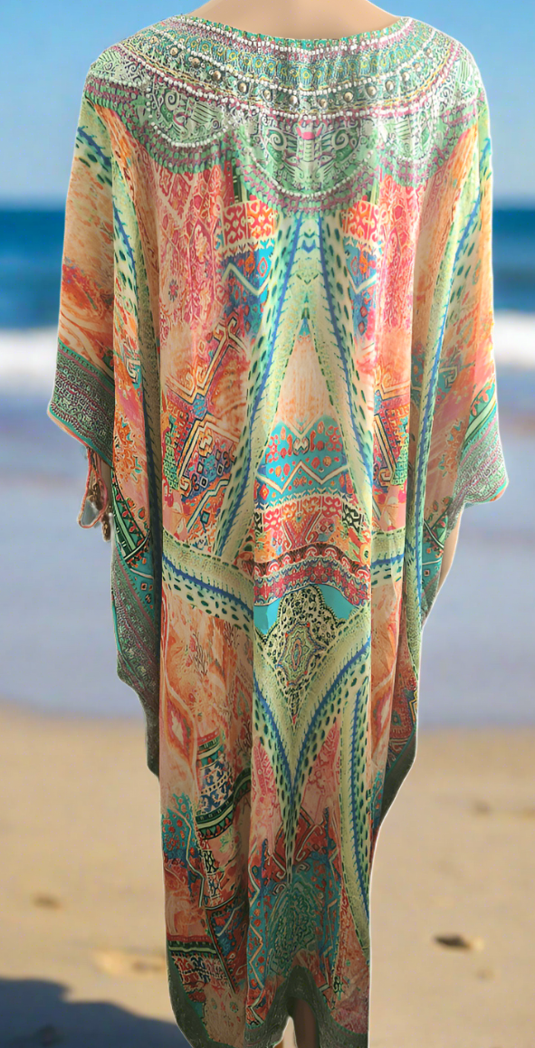 Monet Long Silk Box Embellished Kaftan by Fashion Spectrum - Kaftans that Bling