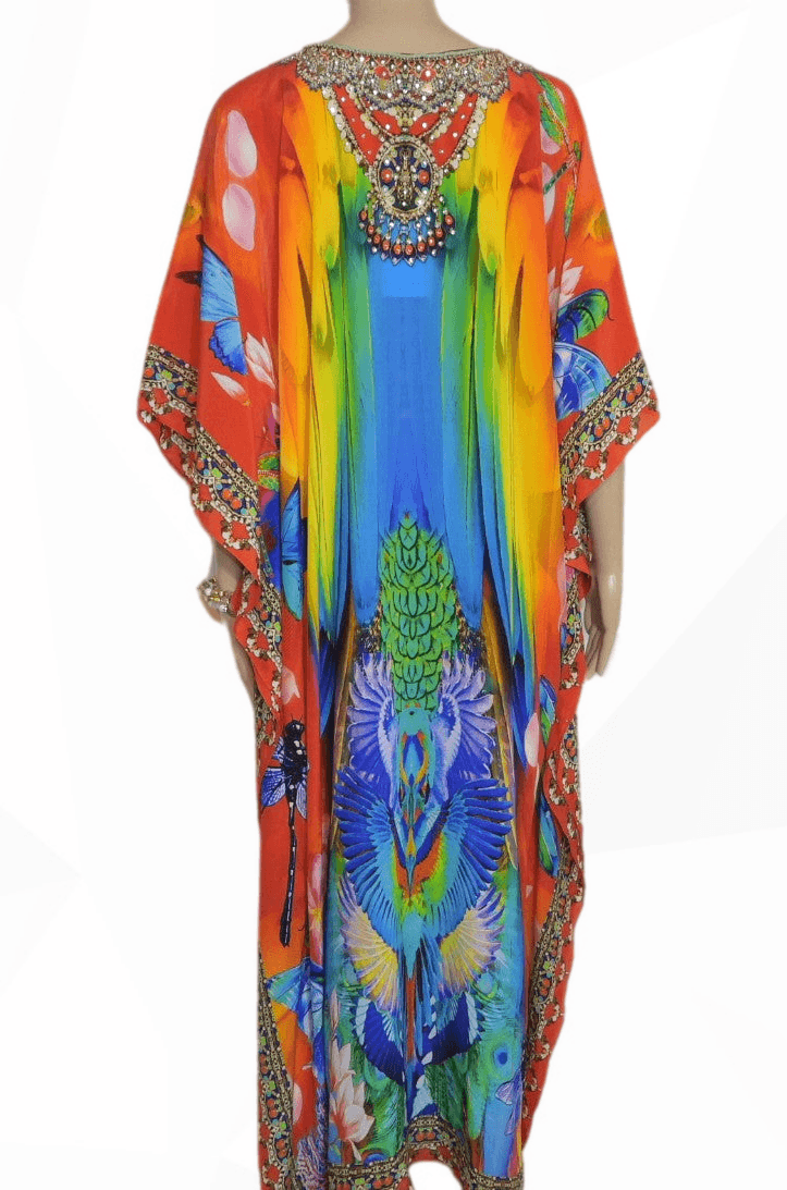 Butterfly Long Silk Embellished Kaftan - Fashion Spectrum - Kaftans that Bling