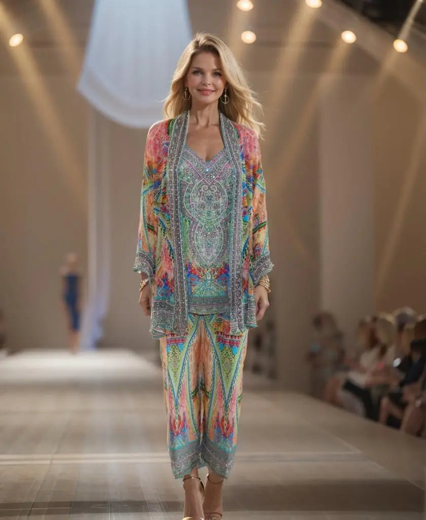 Silk Embellished Kimono Jacket Monet - Kaftans that Bling