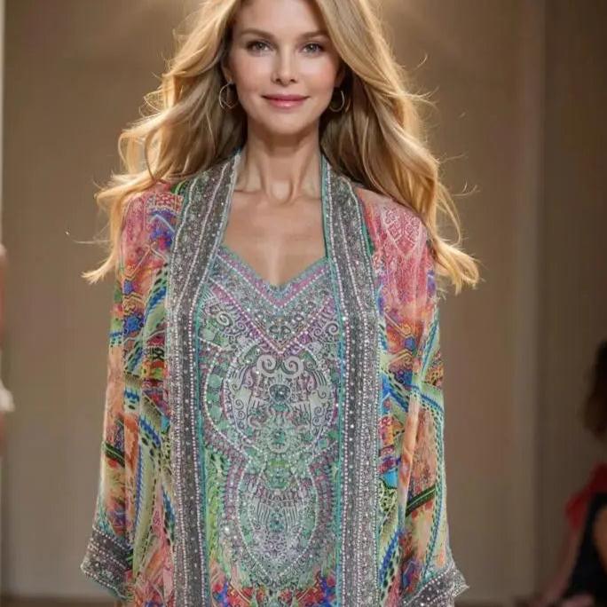 Silk Embellished Kimono Jacket Monet