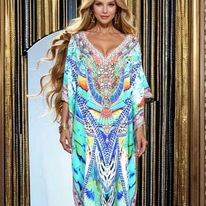 Amira Long Silk Embellished Box Kaftan - Kaftans that Bling