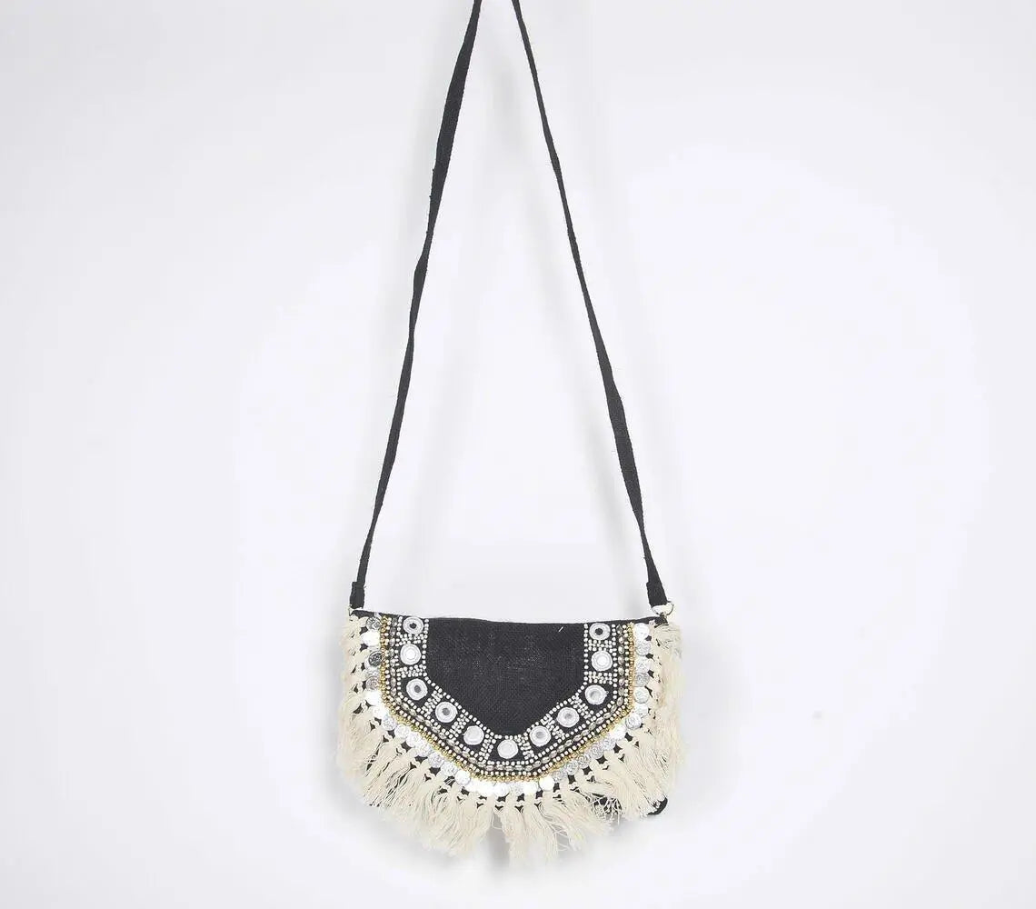 Jute Coin Clutch Bag-Black - Kaftans that Bling