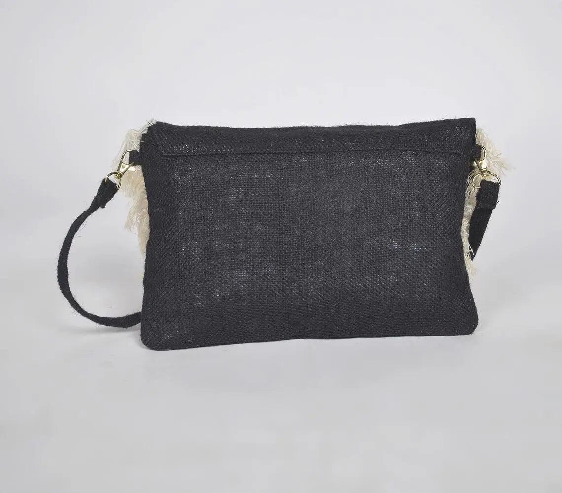 Jute Coin Clutch Bag-Black - Kaftans that Bling