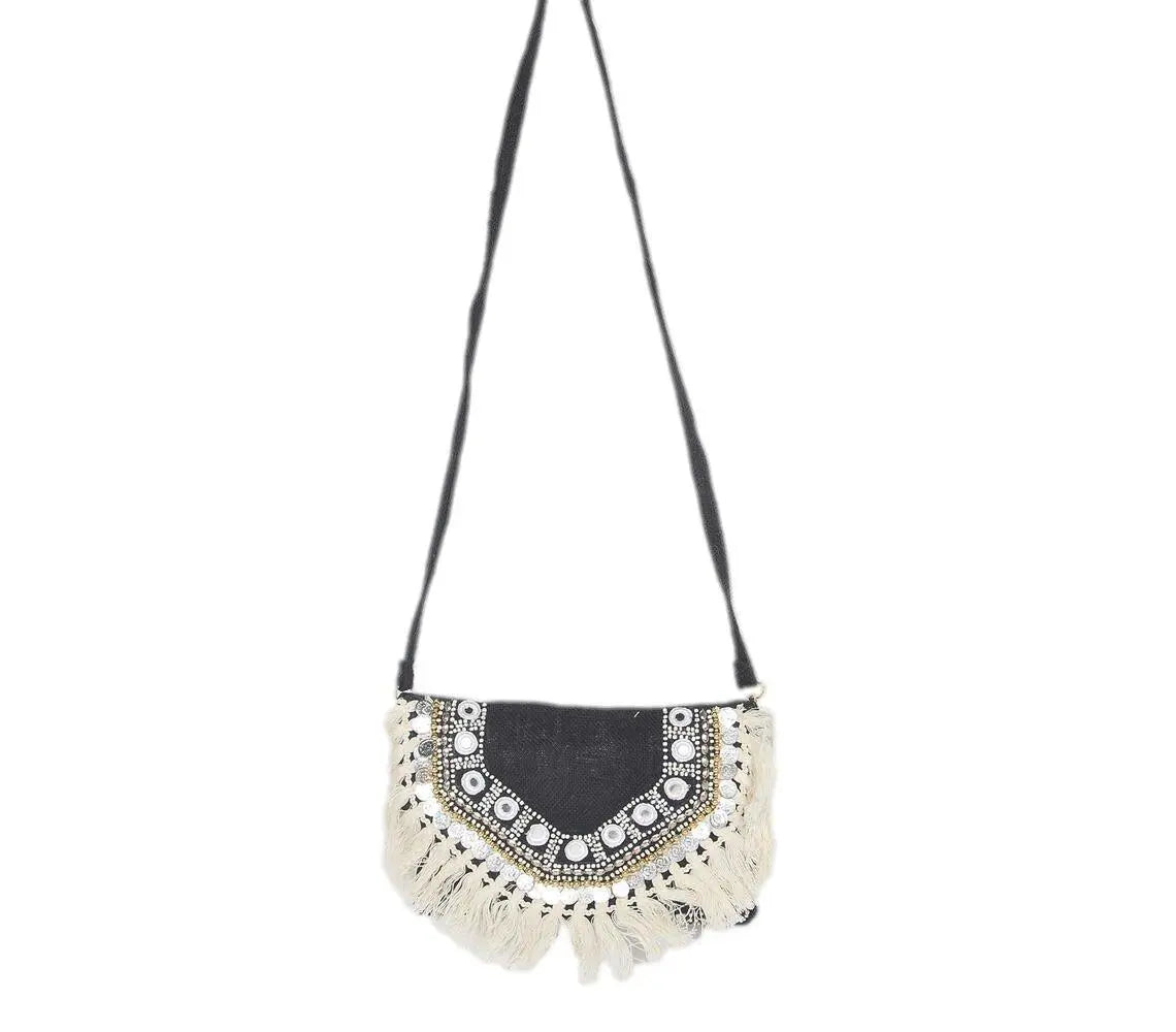 Jute Coin Clutch Bag-Black - Kaftans that Bling