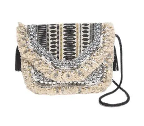 Metallic sequin embellished & fringed sling bag - Kaftans that Bling