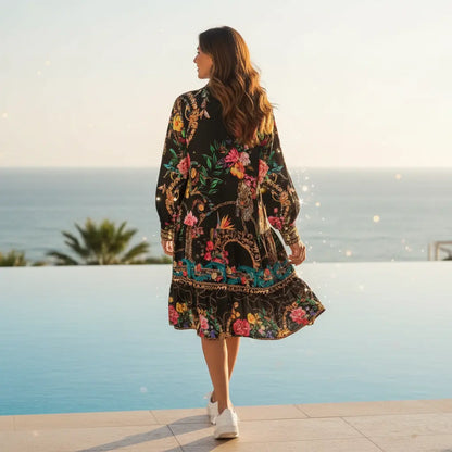 collar embellished frill dress black