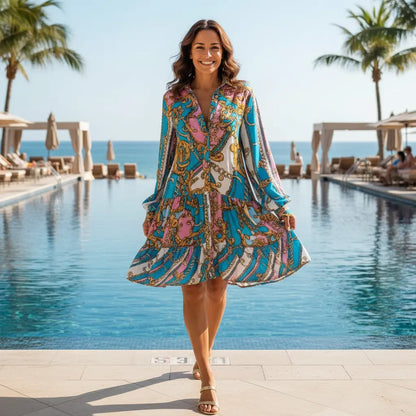 collar embellished frill dress