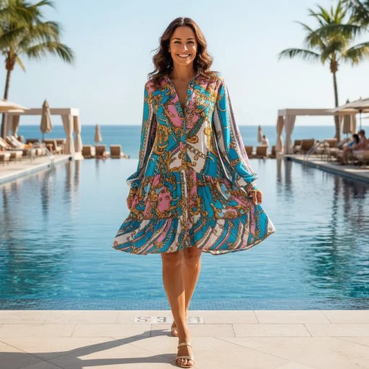 collar embellished frill dress