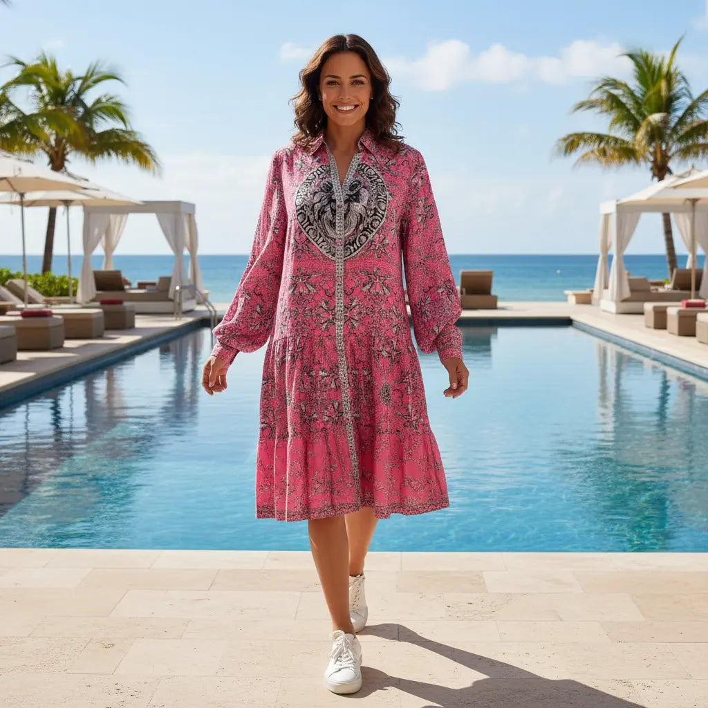 collar embellished frill dress Lioness pink by Kaftans that Bling 