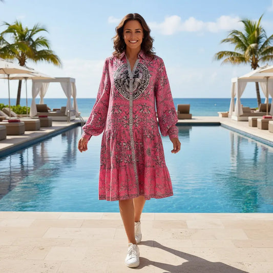 collar embellished frill dress Lioness pink by Kaftans that Bling 