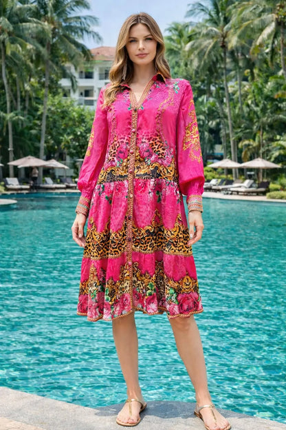 Collar embellished frill dress Leopard Fantasy Pink by KTB