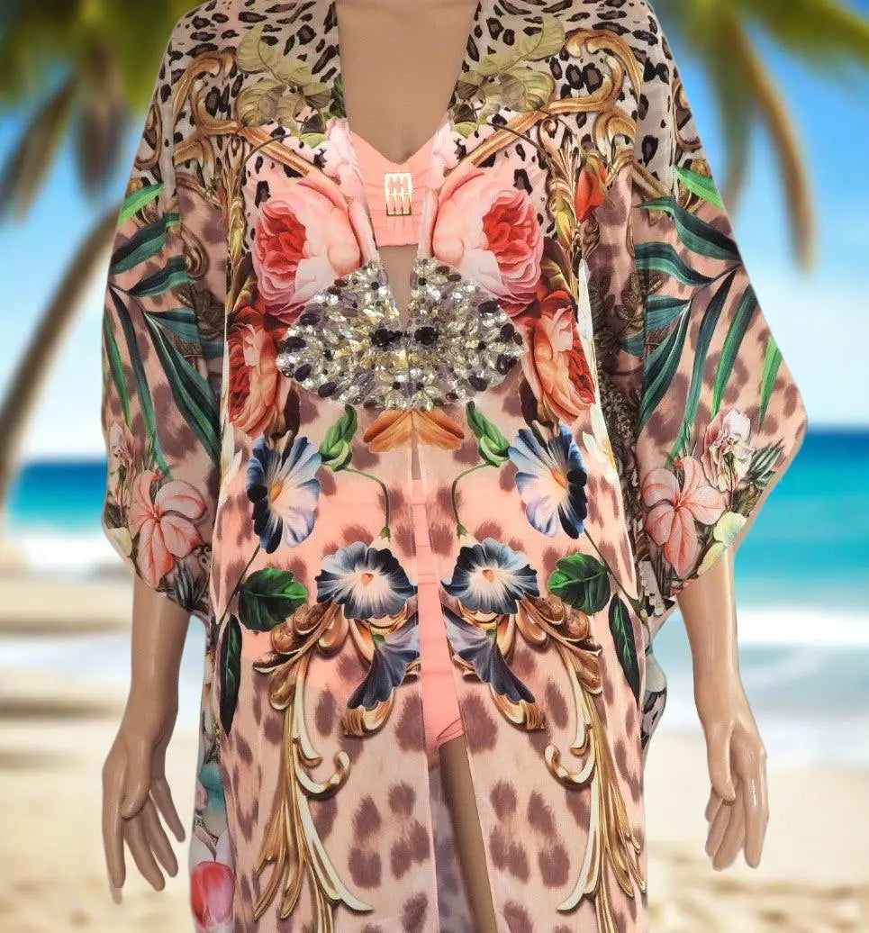 Hook Kaftan/Coverup-Floral Leopard - Kaftans that Bling 