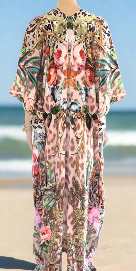 Hook Kaftan/Coverup-Floral Leopard - Kaftans that Bling 