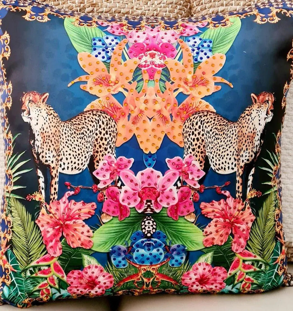 Bengal Tiger Silky Embellished Cushion Cover - Kaftans that Bling