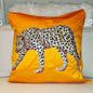 Jaguar silky embellished orange cushion cover with beaded jaguar design and zipper closure