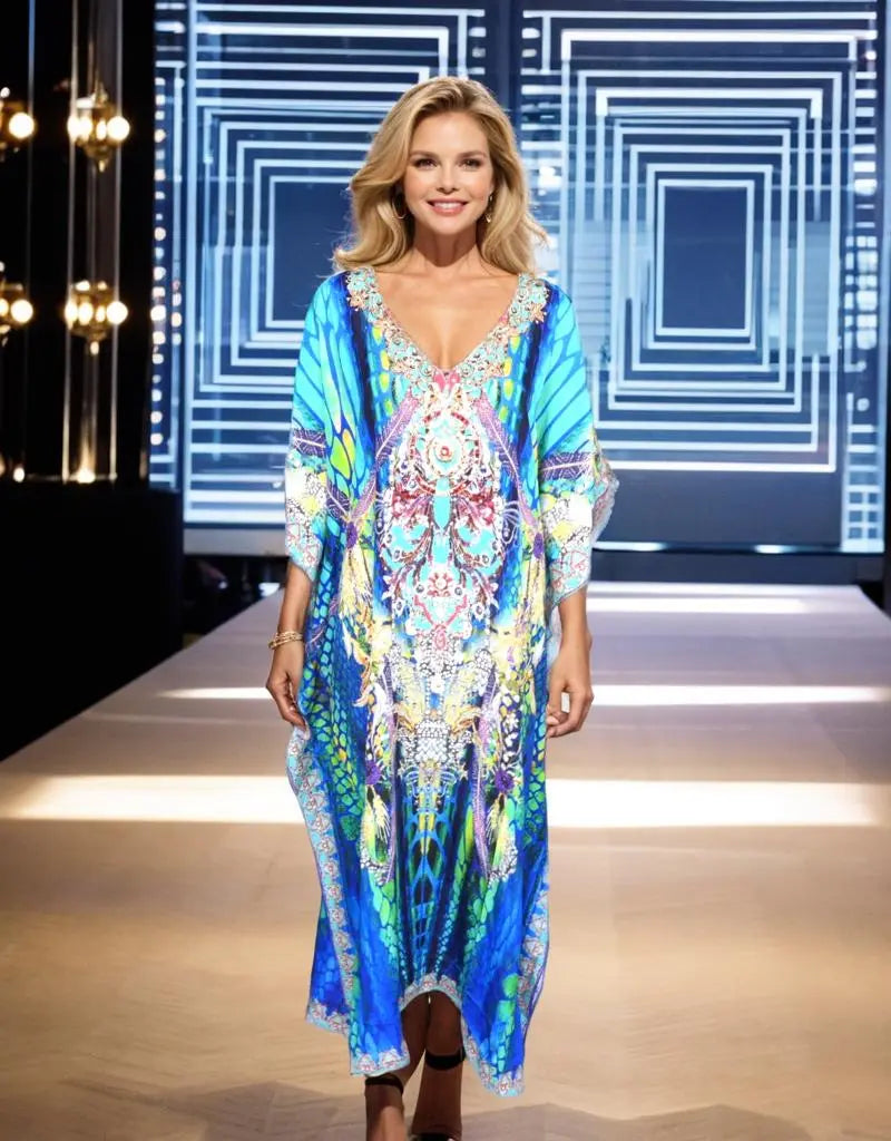 Cobra Long Silk Embellished Box Kaftan - Kaftans that Bling