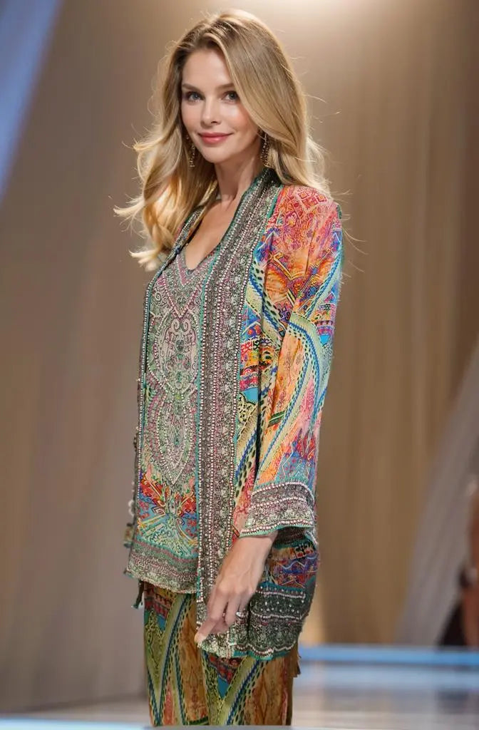 Silk Embellished Kimono Jacket Monet - Kaftans that Bling